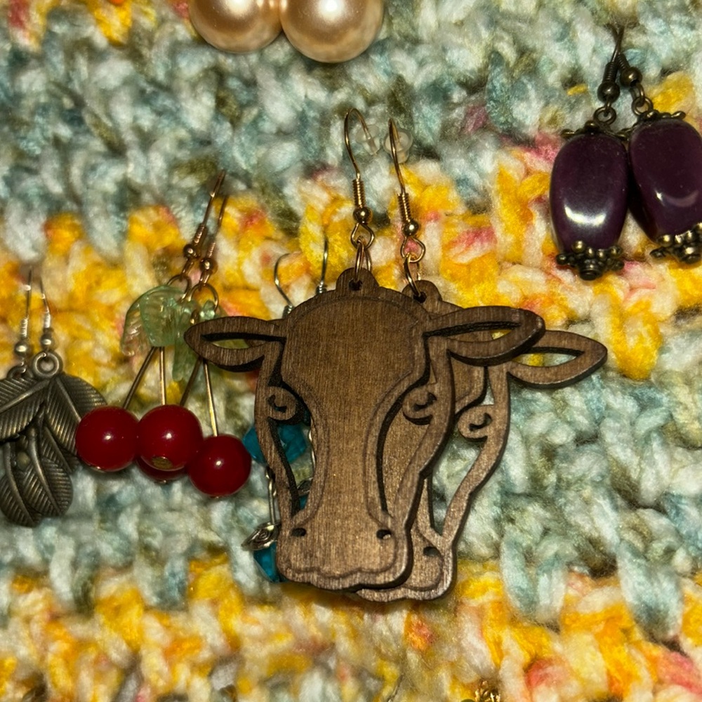 Wooden Cow Face Earrings